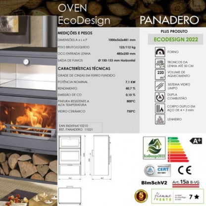 Salamandra a Lenha PANADERO OVEN EcoDesign com Forno 7,1 kW