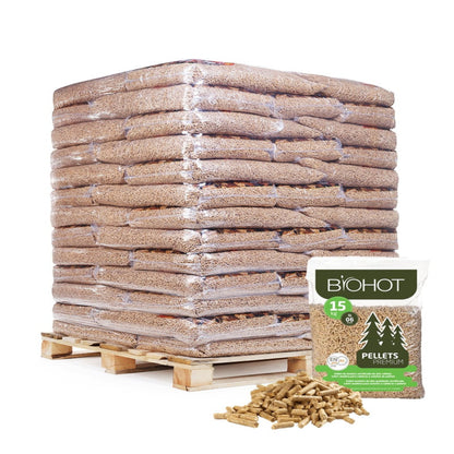 Pellets de Madeira Biohot ENplus A1 – 65 Sacos de 15 kg – 975 kg
